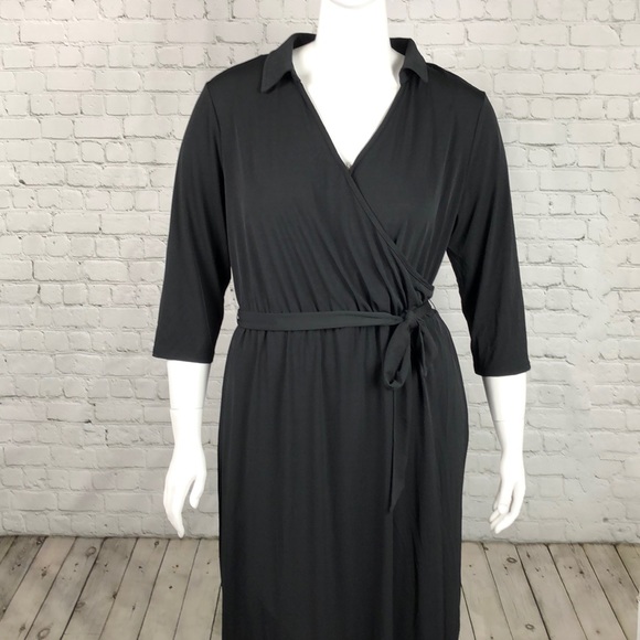 1X 2X NY Collection Black Faux Wrap Maxi Dress - Picture 2 of 5
